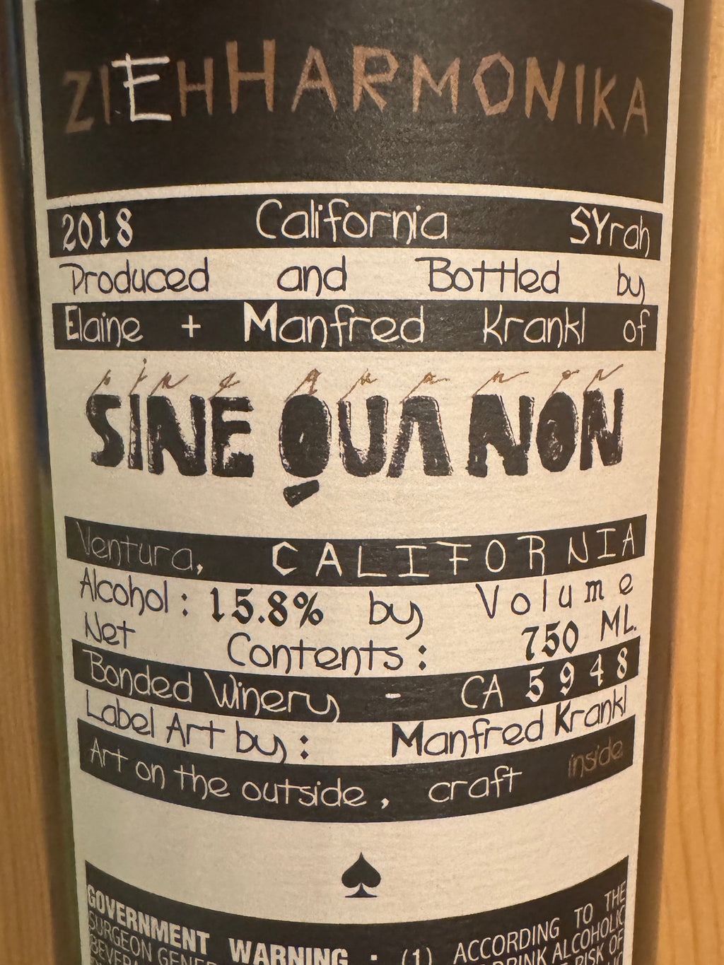 Sine Qua Non Syrah Ziehharmonika 2018