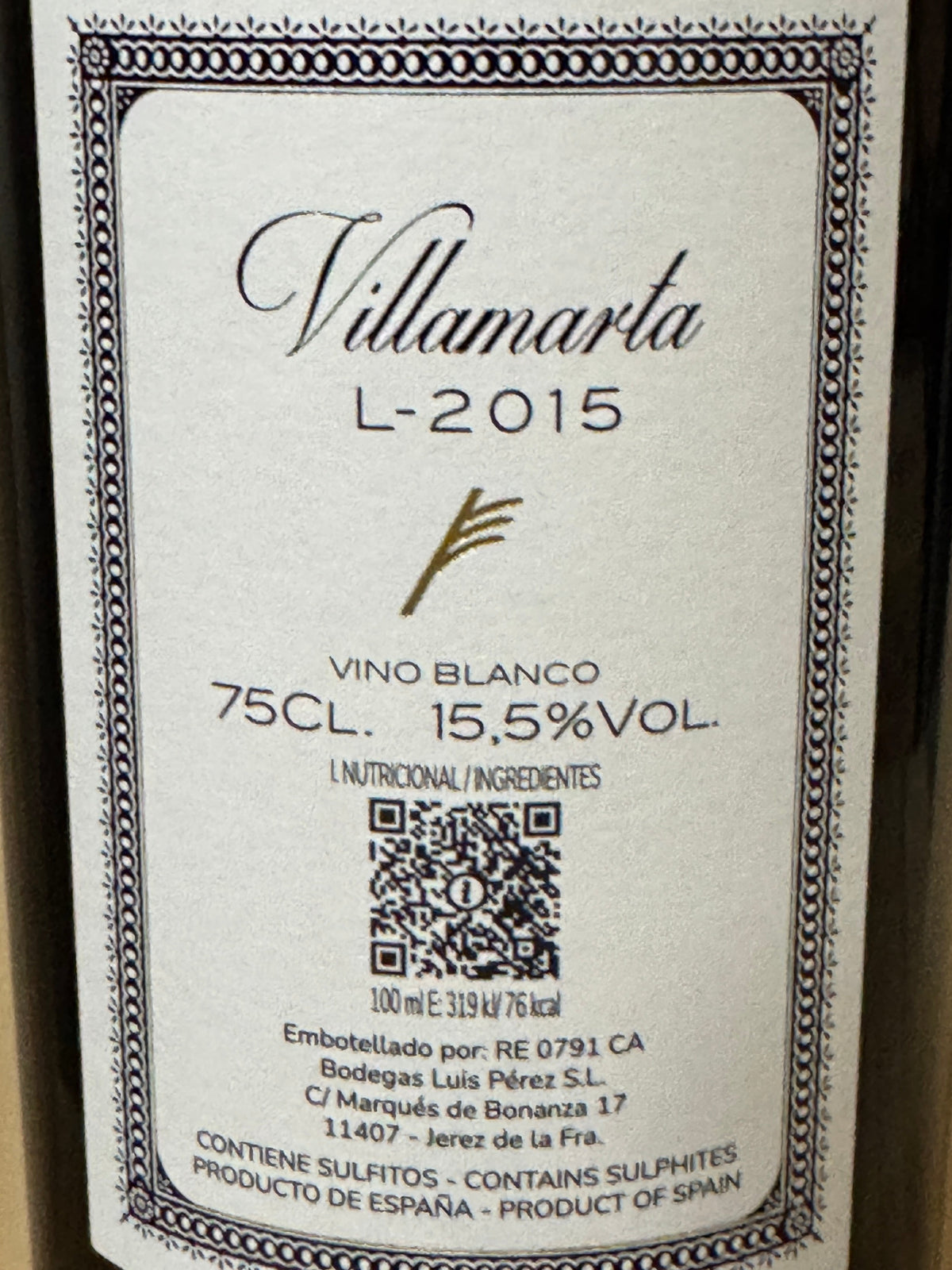 Bodegas Luis Pérez Sherry Fino Villamarta Tres Palmas Blanco 2015